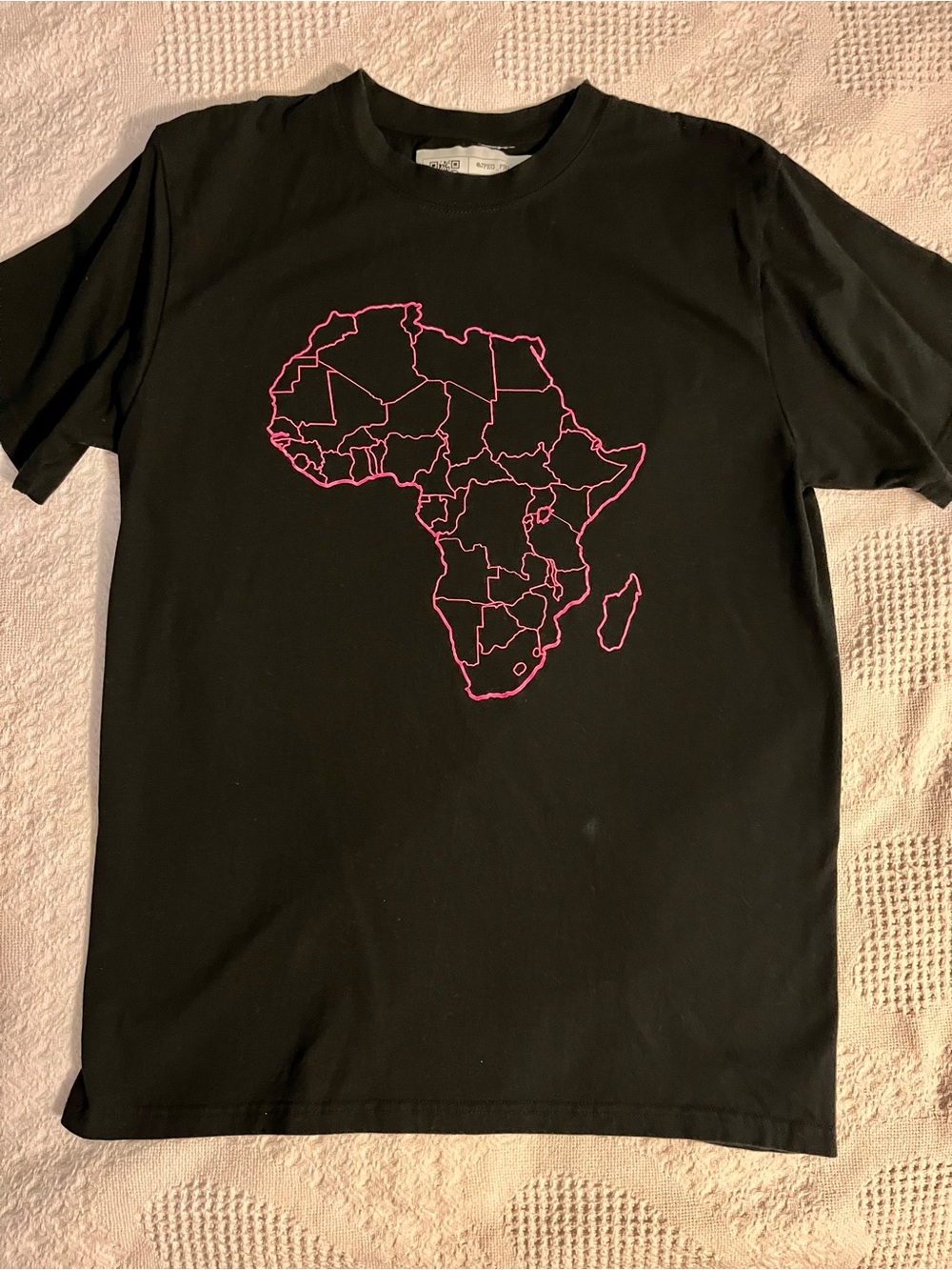 Black Unisex T-Shirt with Hot Pink Africa Map Graphic, African Continent